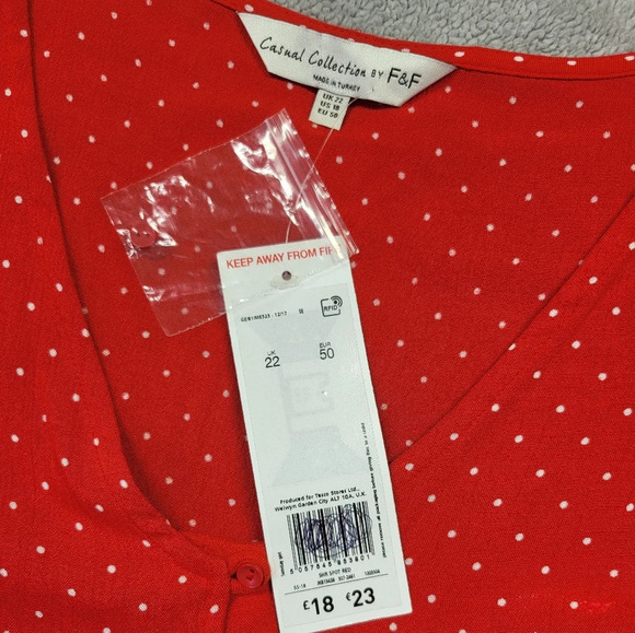 Casual Collection by F&F Polka Dot Top Flowy Button-up Red Coquette Ruffle - Picture 5 of 14